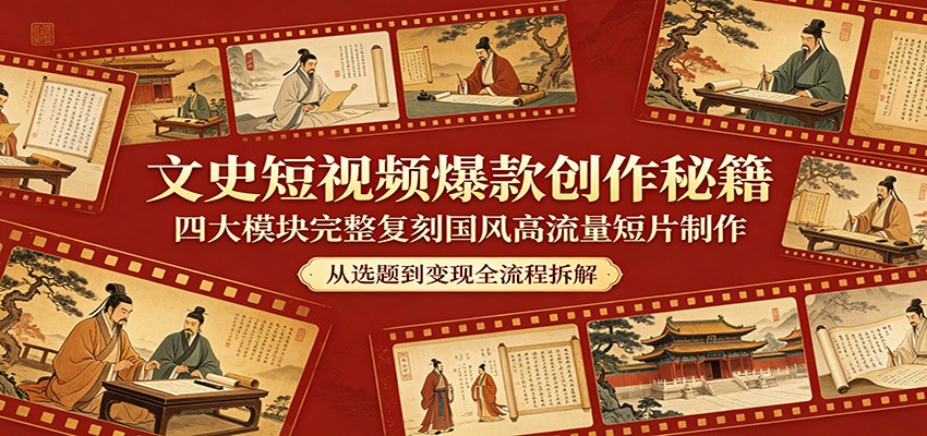 文史短视频爆款创作秘籍：四大模块完整复刻国风高流量短片制作|小鸡网赚博客