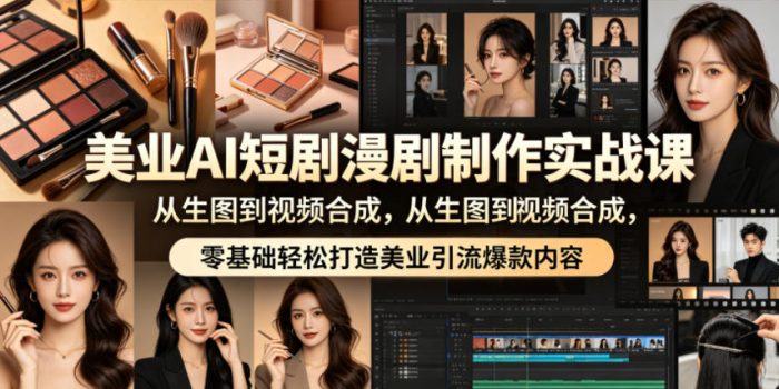 美业AI短剧漫剧制作实战课，从生图到视频合成，零基础轻松打造美业引流爆款内容|小鸡网赚博客
