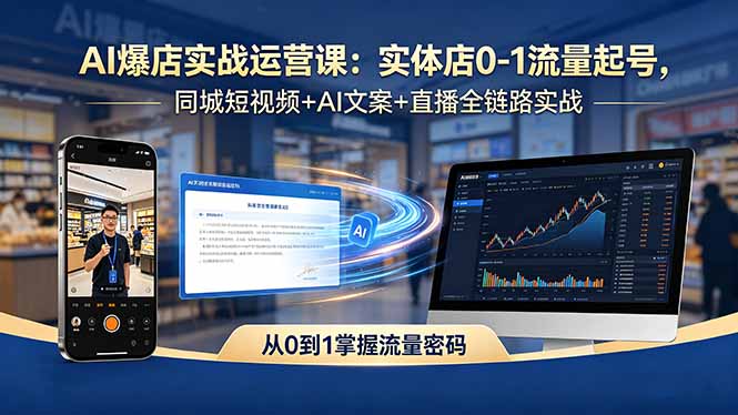 AI爆店实战运营课：实体店0-1流量起号，同城短视频+AI文案+直播全链路实战|小鸡网赚博客
