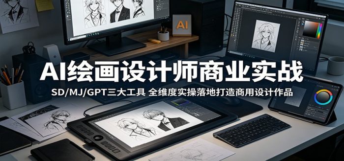 AI绘画设计师商业实战:SD/MJ/GPT三大工具,全维度实操落地打造商用设计作品|小鸡网赚博客