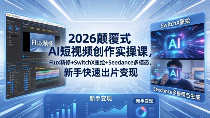 2026颠覆式 AI短视频创作课-5月更新，Flux精修+SwitchX重绘+Seedance多模态，新手快速出片变现|小鸡网赚博客