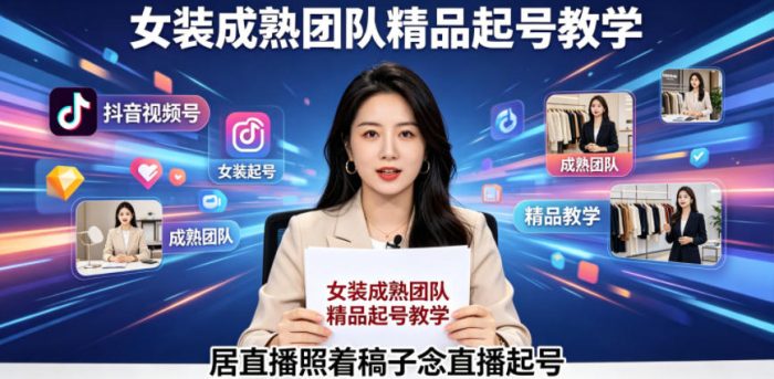 抖音视频号绿幕直播，女装成熟团队打造精品起号教学，居直播照着稿子念直播起号|小鸡网赚博客