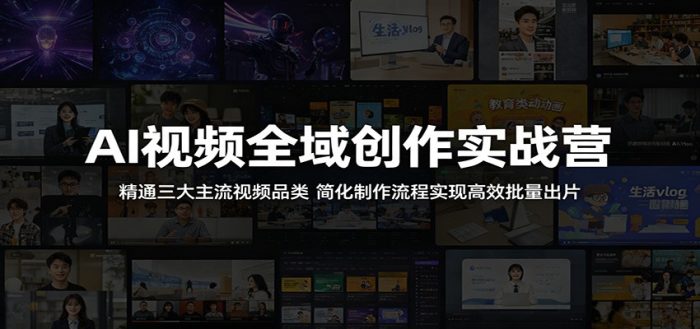 AI视频全域创作实战营:精通三大主流视频品类,简化制作流程实现高效批量出片|小鸡网赚博客