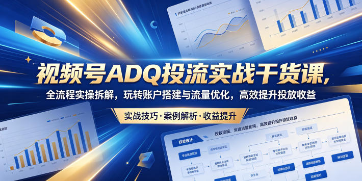 视频号ADQ投流实战干货课，全流程实操拆解，玩转账户搭建与流量优化，高效提升投放收益|小鸡网赚博客