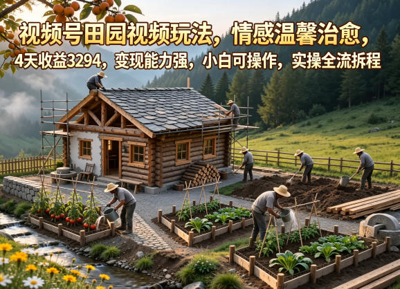 视频号田园视频玩法，情感温馨治愈，4天收益3294，变现能力强，小白可操作，实操全流程拆解|小鸡网赚博客