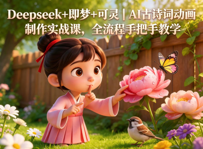 Deepseek+即梦+可灵｜AI古诗词动画制作实战课，全流程手把手教学|小鸡网赚博客