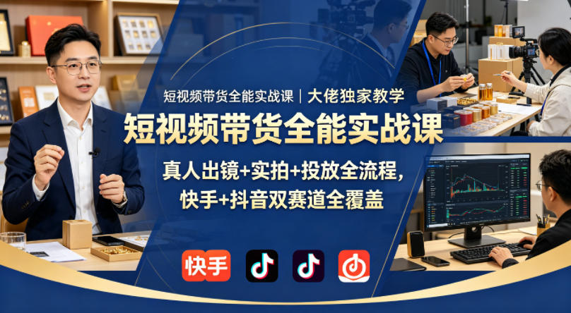 短视频带货全能实战课｜大佬独家教学，真人出镜+实拍+投放全流程，快手+抖音双赛道全覆盖|小鸡网赚博客