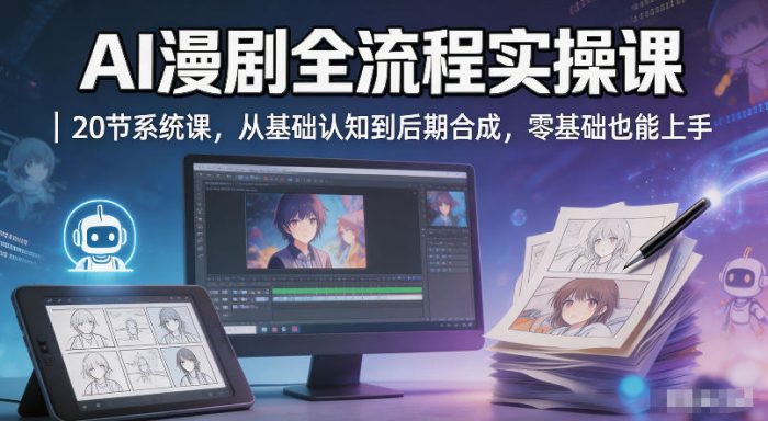 AI漫剧全流程实操课｜20节系统课，从基础认知到后期合成，零基础也能上手|小鸡网赚博客