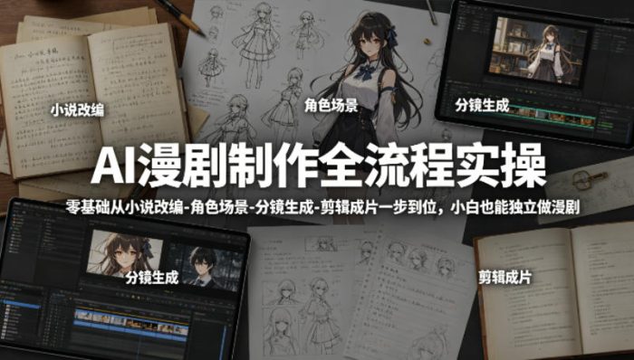 AI漫剧制作全流程实操，零基础从小说改编-角色场景-分镜生成-剪辑成片一步到位，小白也能独立做漫剧|小鸡网赚博客