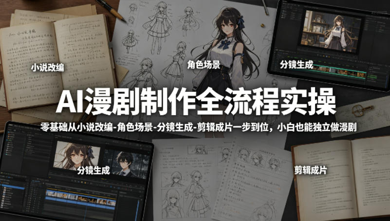 AI漫剧制作全流程实操，零基础从小说改编-角色场景-分镜生成-剪辑成片一步到位，小白也能独立做漫剧|小鸡网赚博客