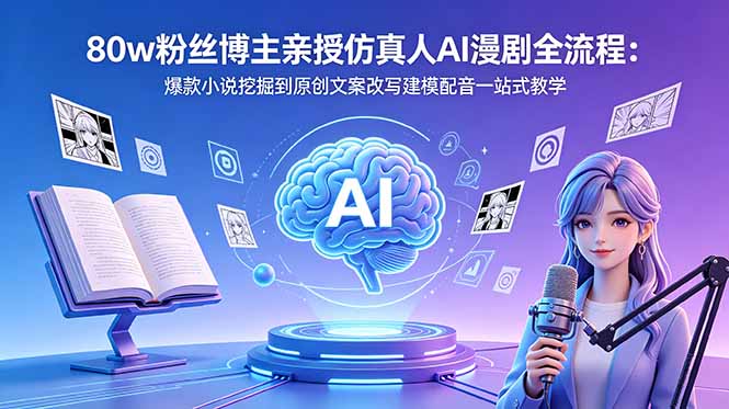 80w粉丝博主亲授仿真人AI漫剧全流程：爆款小说挖掘到原创文案改写建模配音一站式教学|小鸡网赚博客