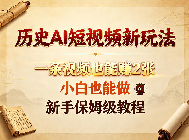 历史AI短视频新玩法，一条视频也能賺2张，小白也能做，新手保姆级教程|小鸡网赚博客
