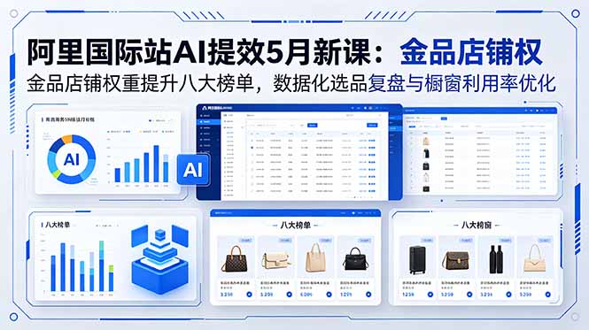 阿里国际站AI提效5月新课：金品店铺权重提升八大榜单，数据化选品复盘与橱窗利用率优化|小鸡网赚博客