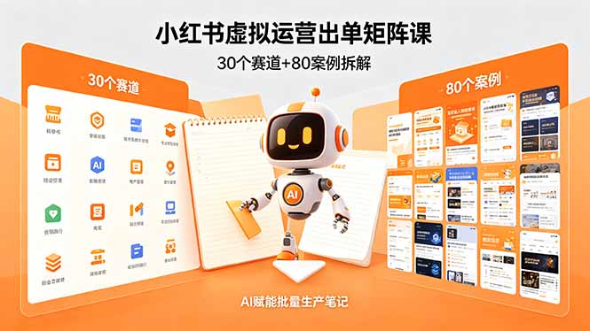 小红书虚拟运营出单矩阵课：30个赛道+80案例拆解，AI赋能批量生产笔记|小鸡网赚博客