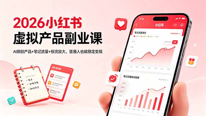 2026小红书虚拟产品副业课，AI原创产品+笔记流量+投流放大，普通人也能稳定变现|小鸡网赚博客