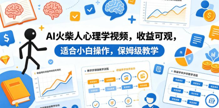 AI火柴人心理学视频，收益可观，适合小白操作，保姆级教学|小鸡网赚博客