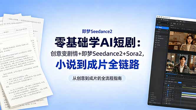 零基础学AI短剧：创意变剧情+即梦Seedance2+Sora2，小说到成片全链路|小鸡网赚博客