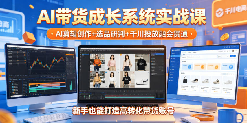 AI带货成长系统实战课，AI剪辑创作+选品研判+千川投放融会贯通，新手也能打造高转化带货账号(更新2026年)|小鸡网赚博客