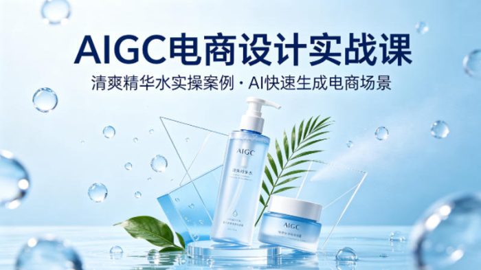 AIGC电商设计实战课，以清爽精华水为实操案例，教你用AI快速生成电商场景|小鸡网赚博客