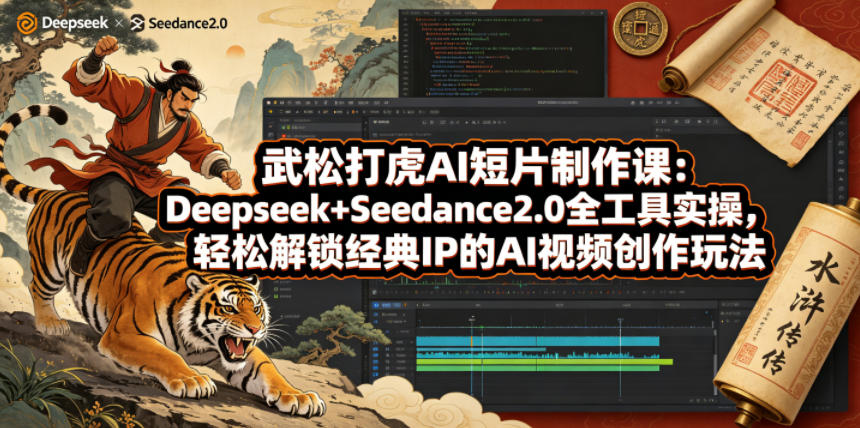 武松打虎AI短片制作课：Deepseek+Seedance2.0全工具实操，轻松解锁经典IP的AI视频创作玩法|小鸡网赚博客