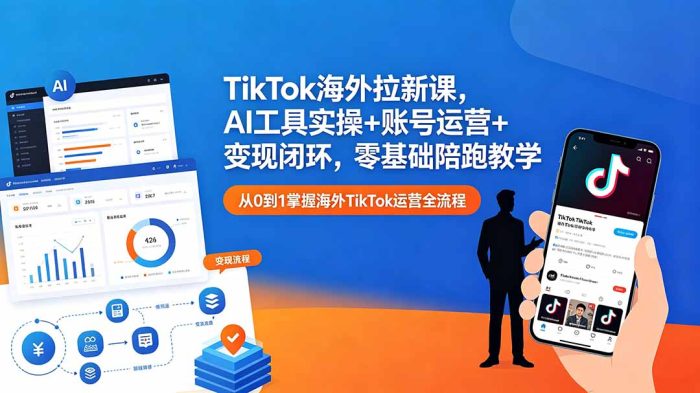 TikTok海外拉新课,AI工具实操+账号运营+变现闭环,零基础陪跑教学|小鸡网赚博客