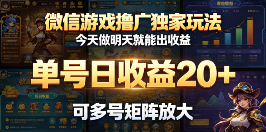 微信游戏撸广独家玩法，今天做明天就能出收益，单号日收益20+，可多号矩阵放大|小鸡网赚博客