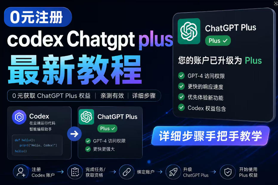 0元全自动注册codex gpt plus最新教程，0元获取GPT Plus权益，手把手详细教学|小鸡网赚博客