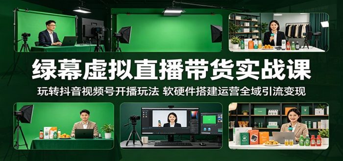 绿幕虚拟直播带货实战课：玩转抖音视频号开播玩法，软硬件搭建运营全域引流变现|小鸡网赚博客