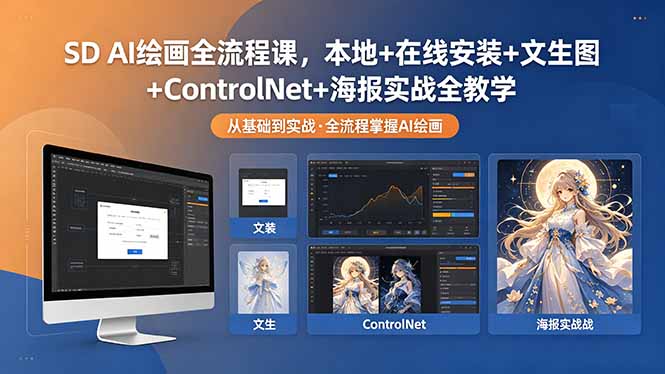 SD AI绘画全流程课，本地+在线安装+文生图+ControlNet+海报实战全教学|小鸡网赚博客