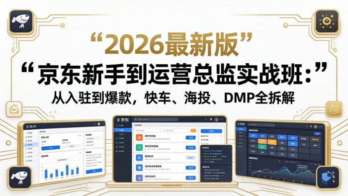 京东新手到运营总监实战班:从入驻到爆款,快车、海投、DMP全拆解,2026最新版|小鸡网赚博客