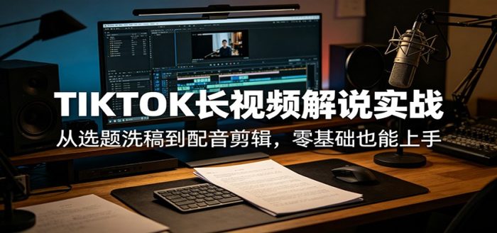 TIKTOK长视频解说实战：从选题洗稿到配音剪辑，零基础也能上手|小鸡网赚博客