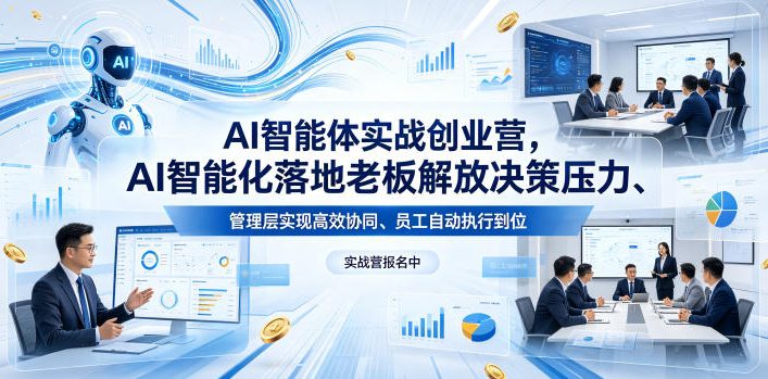 AI智能体实战创业营26年4月23-25号线下课，AI智能化落地老板解放决策压力、管理层实现高效协同、员工自动执行到位|小鸡网赚博客