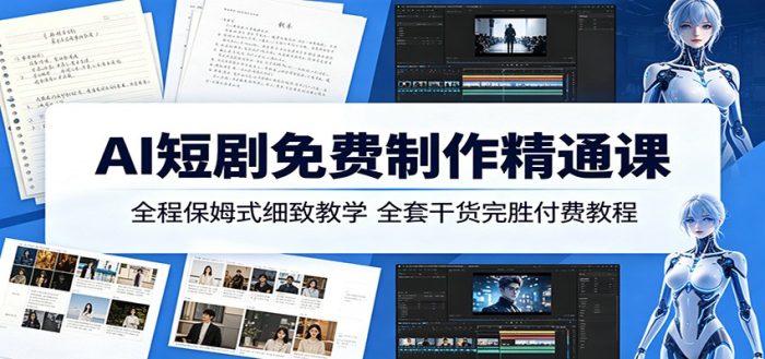 AI短剧免费制作精通课:全程保姆式细致教学,全套干货完胜付费教程|小鸡网赚博客