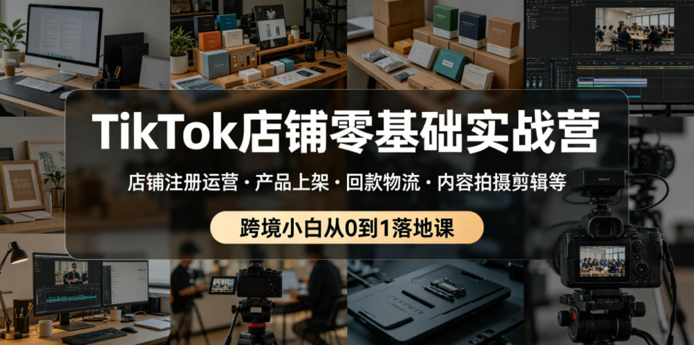 TikTok店铺零基础实战营，店铺注册运营・产品上架・回款物流・内容拍摄剪辑等 ，跨境小白从0到1落地课|小鸡网赚博客