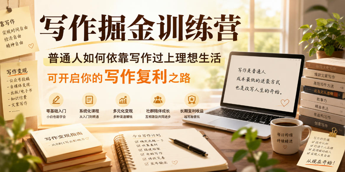 写作掘金训练营，普通人如何依靠写作过上理想生活，可开启你的写作复利之路(更新6月)|小鸡网赚博客