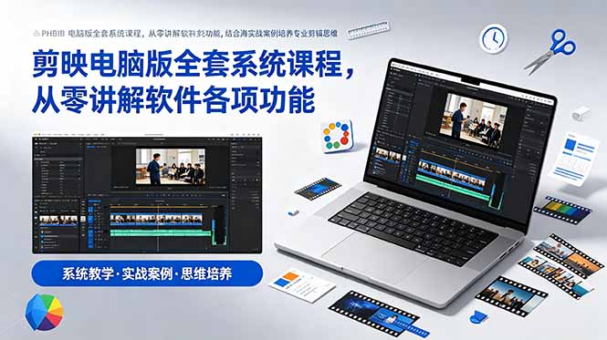 剪映电脑版全套系统课程，从零讲解软件各项功能，结合海量实战案例培养专业剪辑思维|小鸡网赚博客