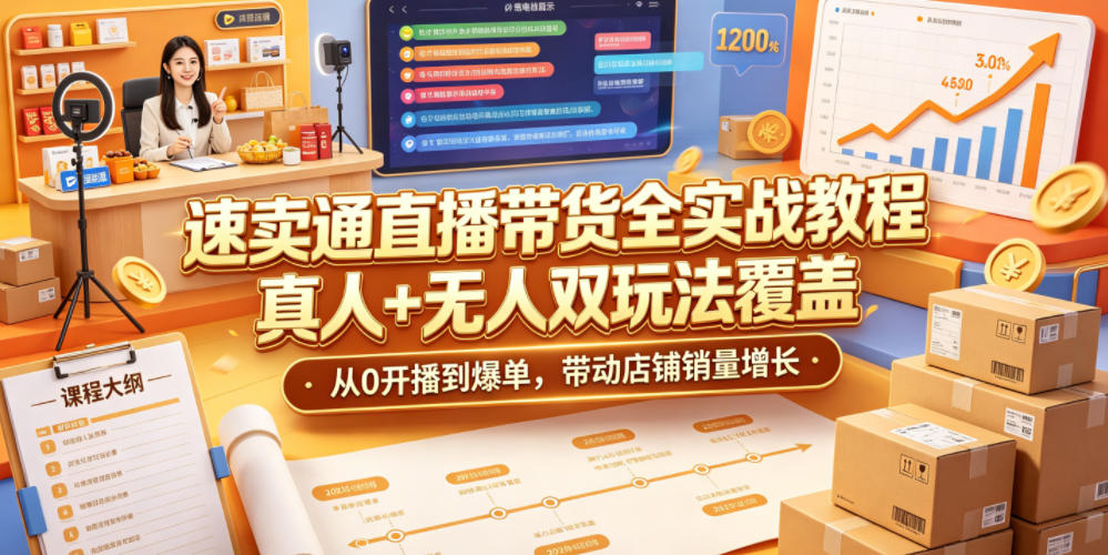 速卖通直播带货全实战教程，真人+无人双玩法覆盖，从0开播到爆单，带动店铺销量增长|小鸡网赚博客