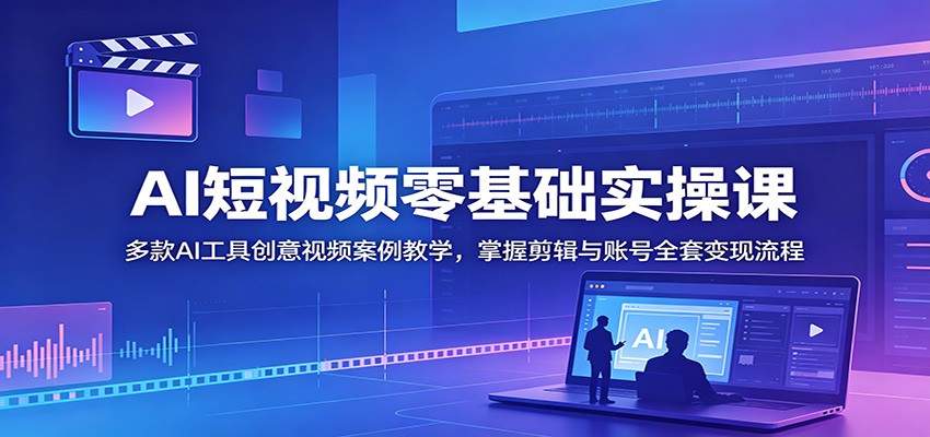 AI短视频零基础实操课：多款AI工具创意视频案例教学，掌握剪辑与账号全套变现流程|小鸡网赚博客