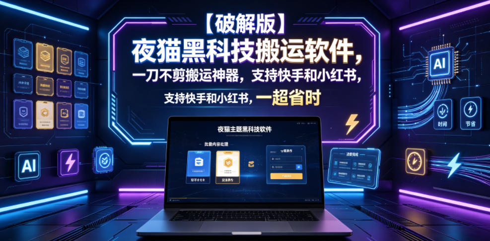【破解版】夜猫黑科技搬运软件，一刀不剪搬运神器，支持快手和小红书，一键搬运超省时！|小鸡网赚博客