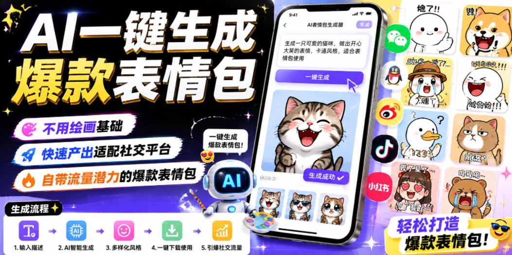 AI一键生成爆款表情包，不用绘画基础，快速产出适配社交平台，自带流量潜力的爆款表情包|小鸡网赚博客