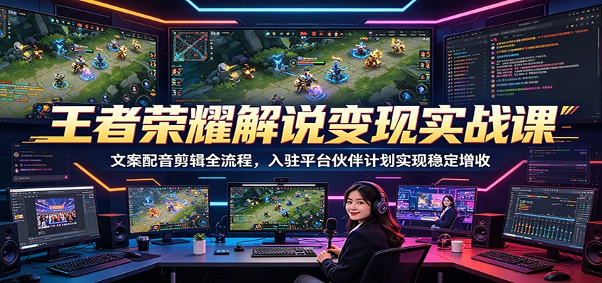 王者荣耀解说变现实战课：文案配音剪辑全流程，入驻平台伙伴计划实现稳定增收|小鸡网赚博客