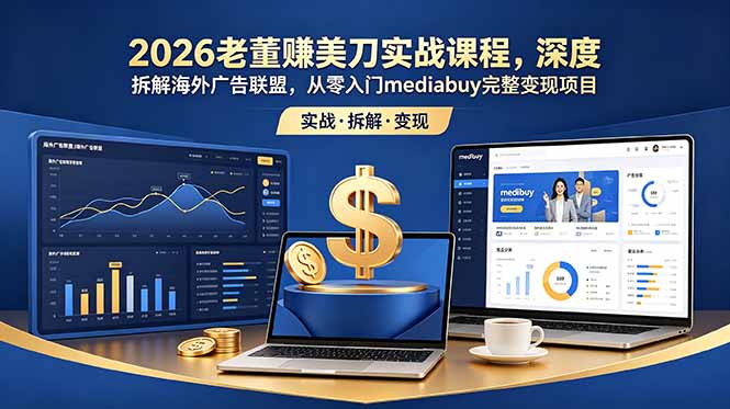 2026老董赚美刀实战课程,深度拆解海外广告联盟,从零入门mediabuy完整变现项目|小鸡网赚博客