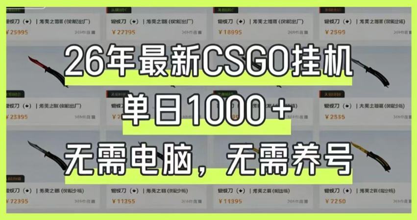 26年最新CSGO挂G系统，单日1000+，无需电脑，无需养号，0基础可上手【揭秘】|小鸡网赚博客