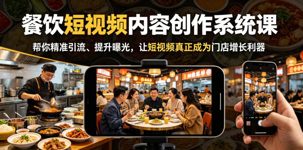 餐饮短视频内容创作系统课，帮你精准引流、提升曝光，让短视频真正成为门店增长利器|小鸡网赚博客