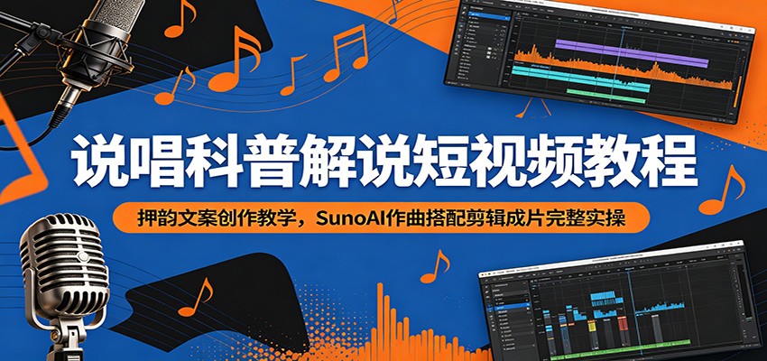 说唱科普解说短视频教程:押韵文案创作教学,SunoAI作曲搭配剪辑成片完整实操|小鸡网赚博客