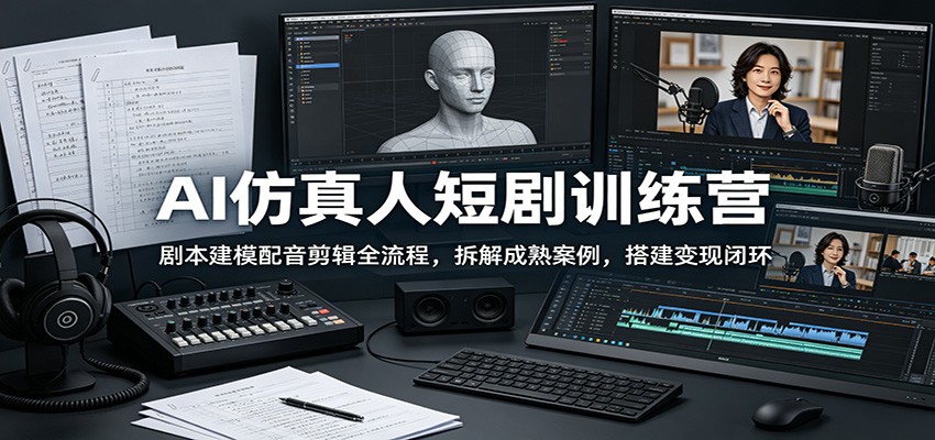 AI仿真人短剧训练营：剧本建模配音剪辑全流程，拆解成熟案例，搭建变现闭环|小鸡网赚博客