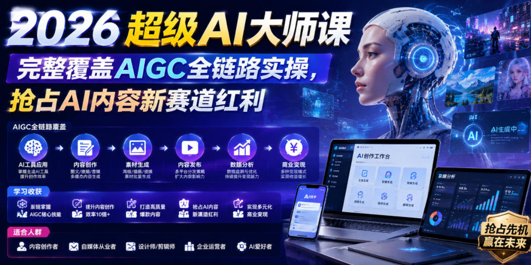 2026超级AI大师课，完整覆盖AIGC全链路实操，抢占AI内容新赛道红利|小鸡网赚博客