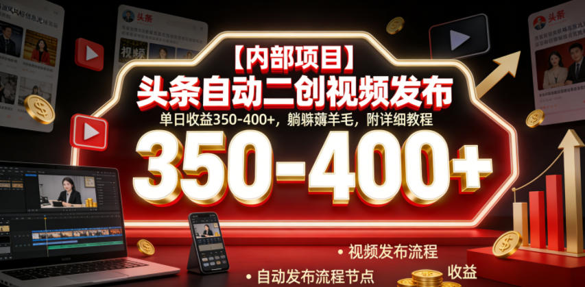 【内部项目】头条自动二创视频发布，单日收益350-400+，躺賺薅羊毛，附详细教程【揭秘】|小鸡网赚博客