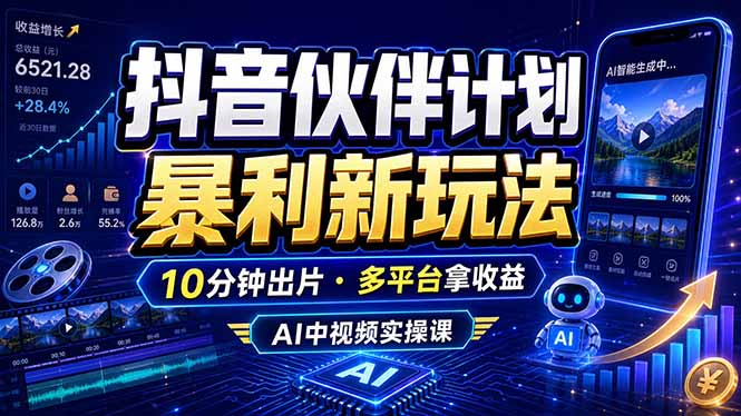 抖音伙伴计划最新玩法，无需配音剪辑，10分钟出一条原创视频，轻松日入三位数|小鸡网赚博客