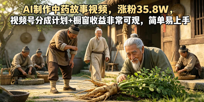 AI制作中药故事视频，涨粉35.8W，视频号分成计划+橱窗收益非常可观，简单易上手|小鸡网赚博客